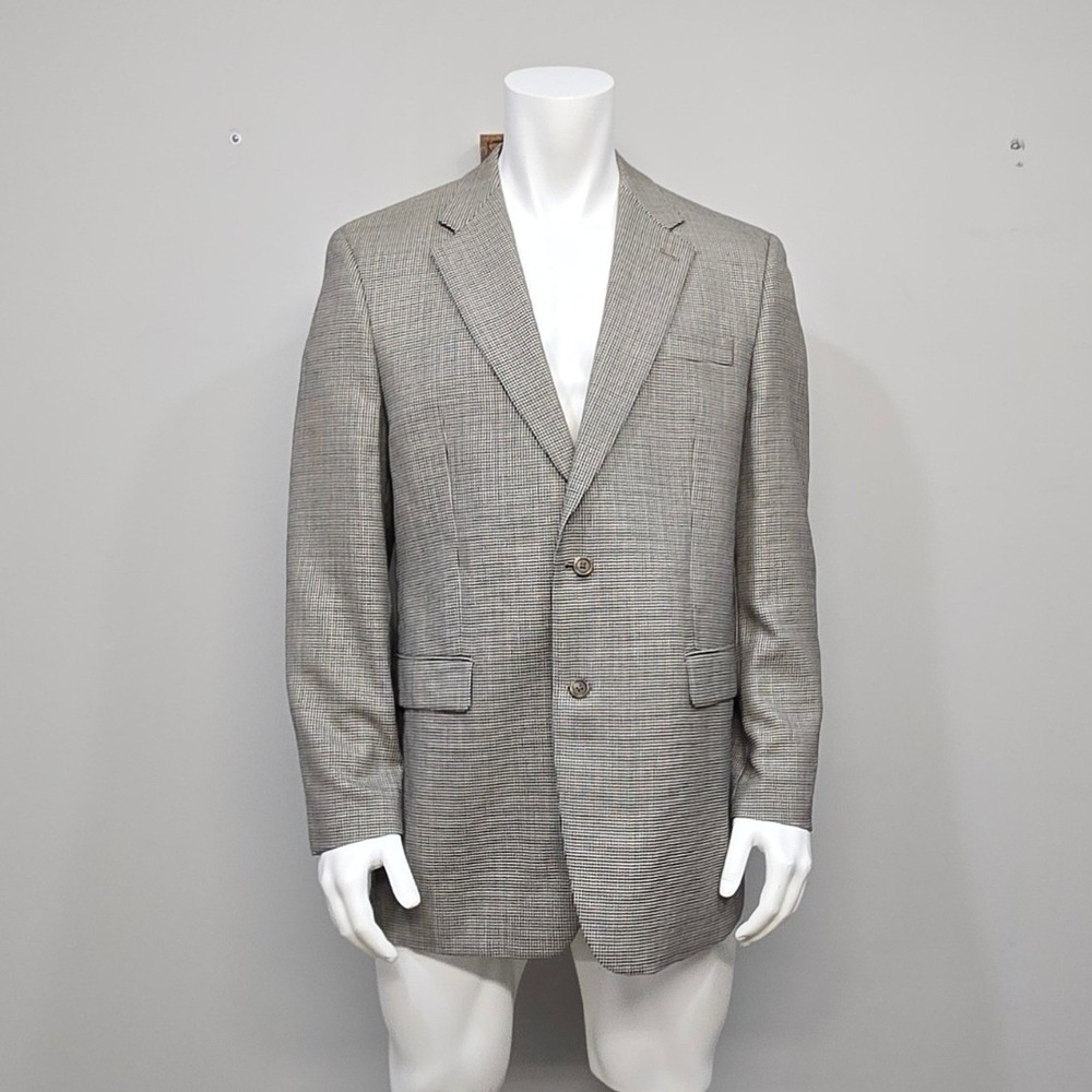 Lauren Ralph Lauren Blazer Sport Coat 43L Wool Houndstooth 2 Button Brown Preppy